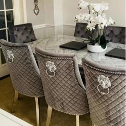 House Of Bling Furniture Boutique Dining Tables And Chairs Sets Cambridge Grey Marble Top With Our Charcoal Lion Knock Chairs