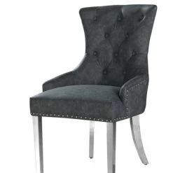 House Of Bling Furniture Boutique Lara Knock Chair In Leather Dark Grey Dining Chairs