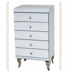 House Of Bling Furniture Boutique Caprice White Curved Tall Boy Drawers