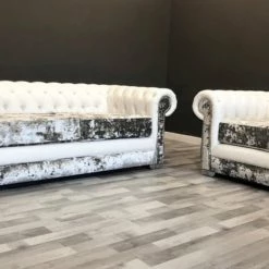 House Of Bling Furniture Boutique Corner Sofas Two Tone White Faux Leather Curved Chesterfield Sofa