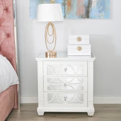 House Of Bling Furniture Boutique Torino White Wood 3 Drawer Bedside Cabinet Drawers